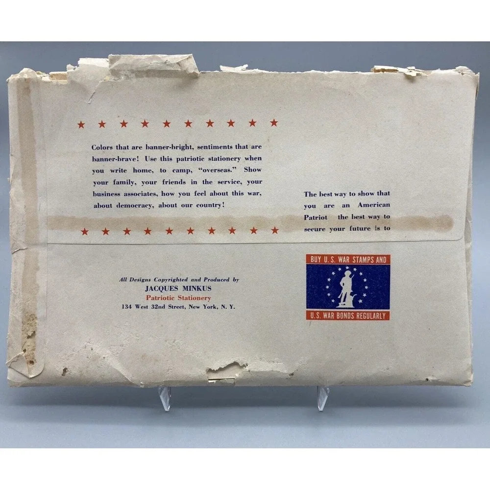 Vintage WW2 homefront stationery Jacques Minkus Patriotic Paper 1942 illustrated